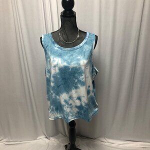 90 Degree by Reflex Tank Top Womens Size XXL Teal White Tie Dye Sleeveless NEW